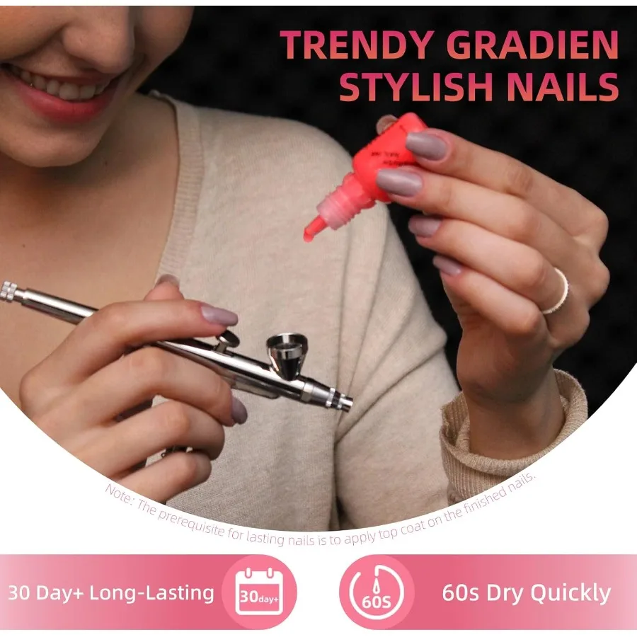 Máquina aerógrafo profesional para decoración de uñas con juego de tinta para pintura de uñas de 12 colores, kit de aerógrafo de precisión de 0,3mm, incluye almacenamiento de plantillas B
