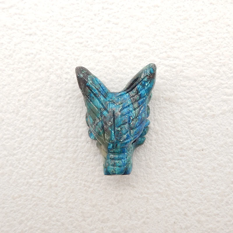 

Semiprecious Natural Stone Chrysocolla Handcarved Wolf Head Pendant Bead 23x16x9mm 3.6g Fashion Jewelry Necklace Accessories