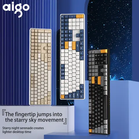 Aigo A108 Mechanische Gaming-Tastatur, blauer Schalter, 110-Tasten, heiß, 2,4 G, kabellos, USB-Typ-C, kabelgebunden, wiederaufladbar, Gamer-Tastatur