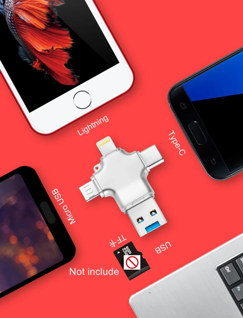 ReadStar 4-in-1 OTG Phone Card Reader USB 3.0 Multi-function Reader for Android & iPhone TF Card Data Transmission