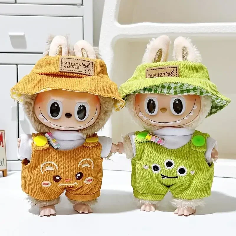 Mini Plush Doll'S Clothes Outfit Accessories For 15-17cm Labubu Idol V1 V2 sitting party Matcha Green Jumpsuit Set Clothing Gift