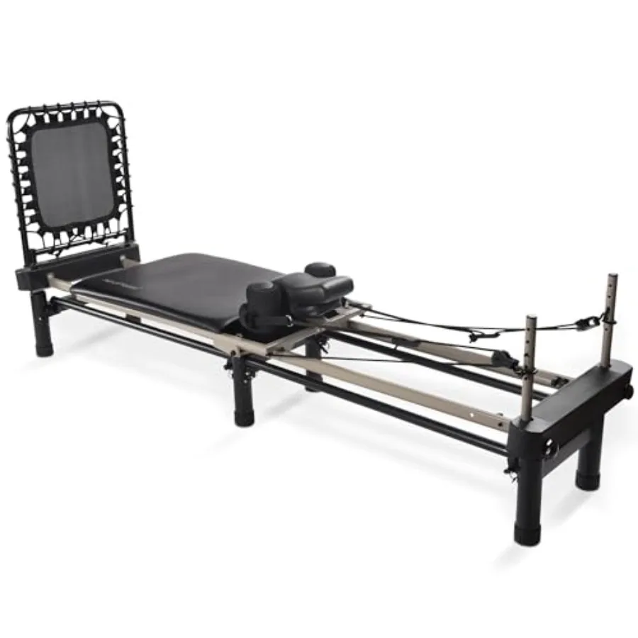Reformer Home Workout Equipment Pilates Machine with Resistance Bands for Full-Body Fitness in Black