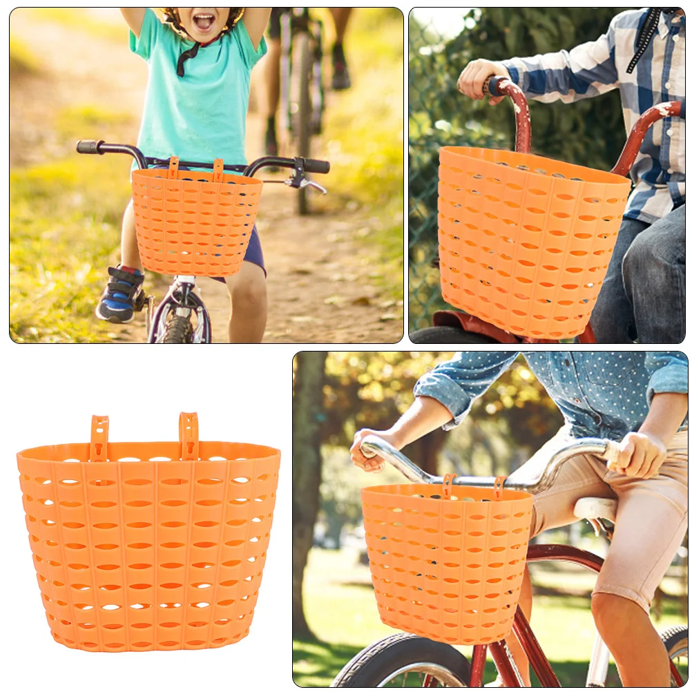 

1 Set Scooter Front Basket Plastic Bike Handlebar Basket Orange Cute Child Bike Baskets Durable Wearable Woven Storage Bicycle
