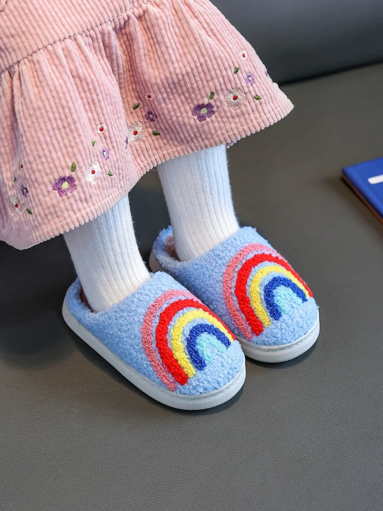 

Cute rainbow cotton slippers for women winter indoor home explosive cotton slippers