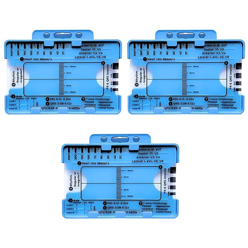 

P-Premium-3Pc ECG 7 Step Ruler,ECG 7 Step Ruler For ECG/EKG Interpretation, ECG Reference Guide Ruler,EKG Calipers Measuring Too