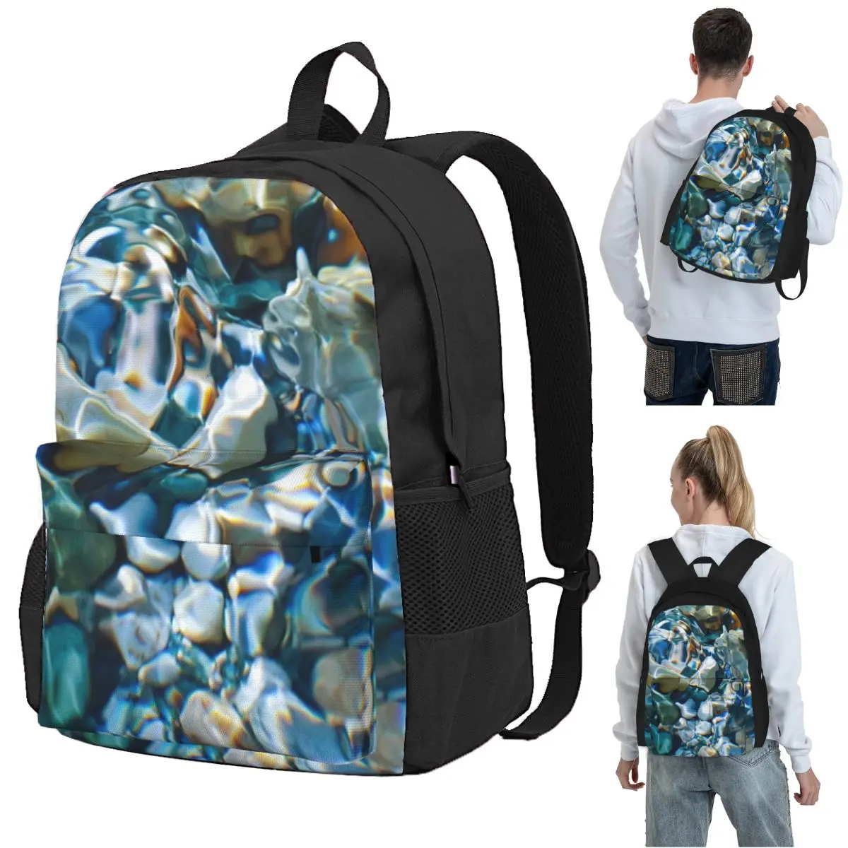 Crystal Clear Water Pebbles Backpack Student BookBag Kids School Bag Laptop Shoulder Bags for Boys Girls