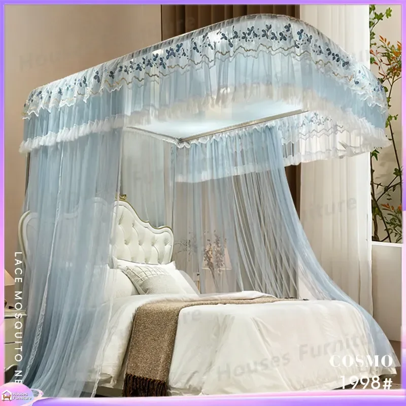 Advanced u-rail mosquito net household 2026 new bedroom installation-free bracket rod thickened track telescopic landing