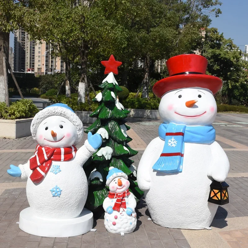 Fiberglass cartoon Santa snowman gift box sculpture ornament Christmas gift model ornament