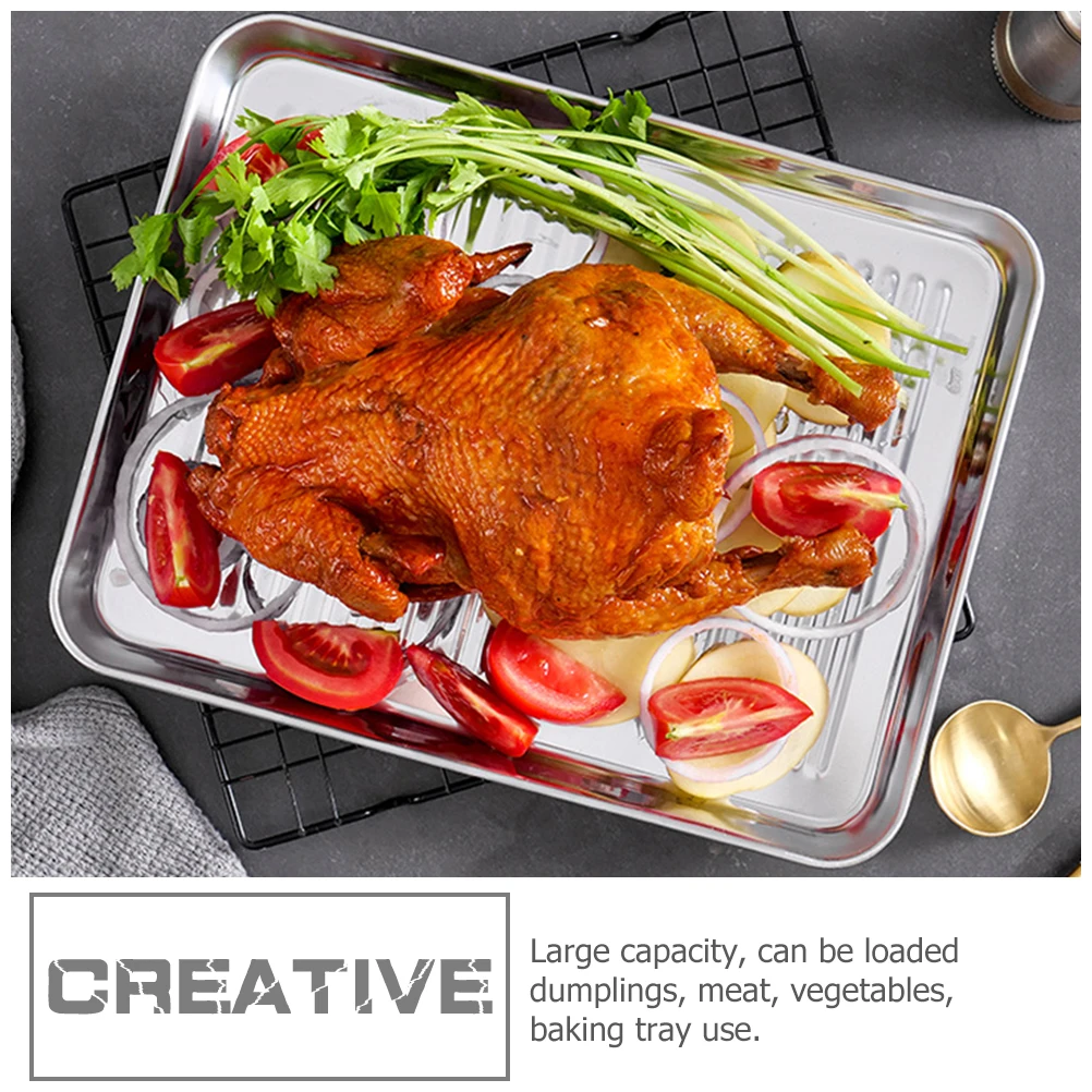 

Stainless Steel Baking Pan Large Capacity Rectangle Convenient Baking Pan Tray Kitchen Essential For Pizza Dumplings