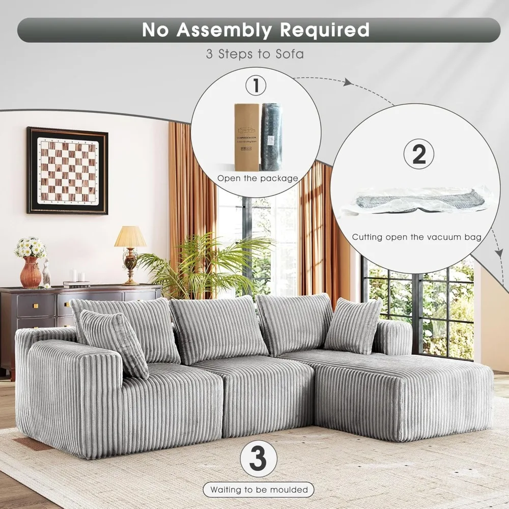Living Room Sofa, Modular Sectional with L-Shape Chaise, Cloud Sofa Living Room Bedroom Upholstered Sofa - No Installation image 4