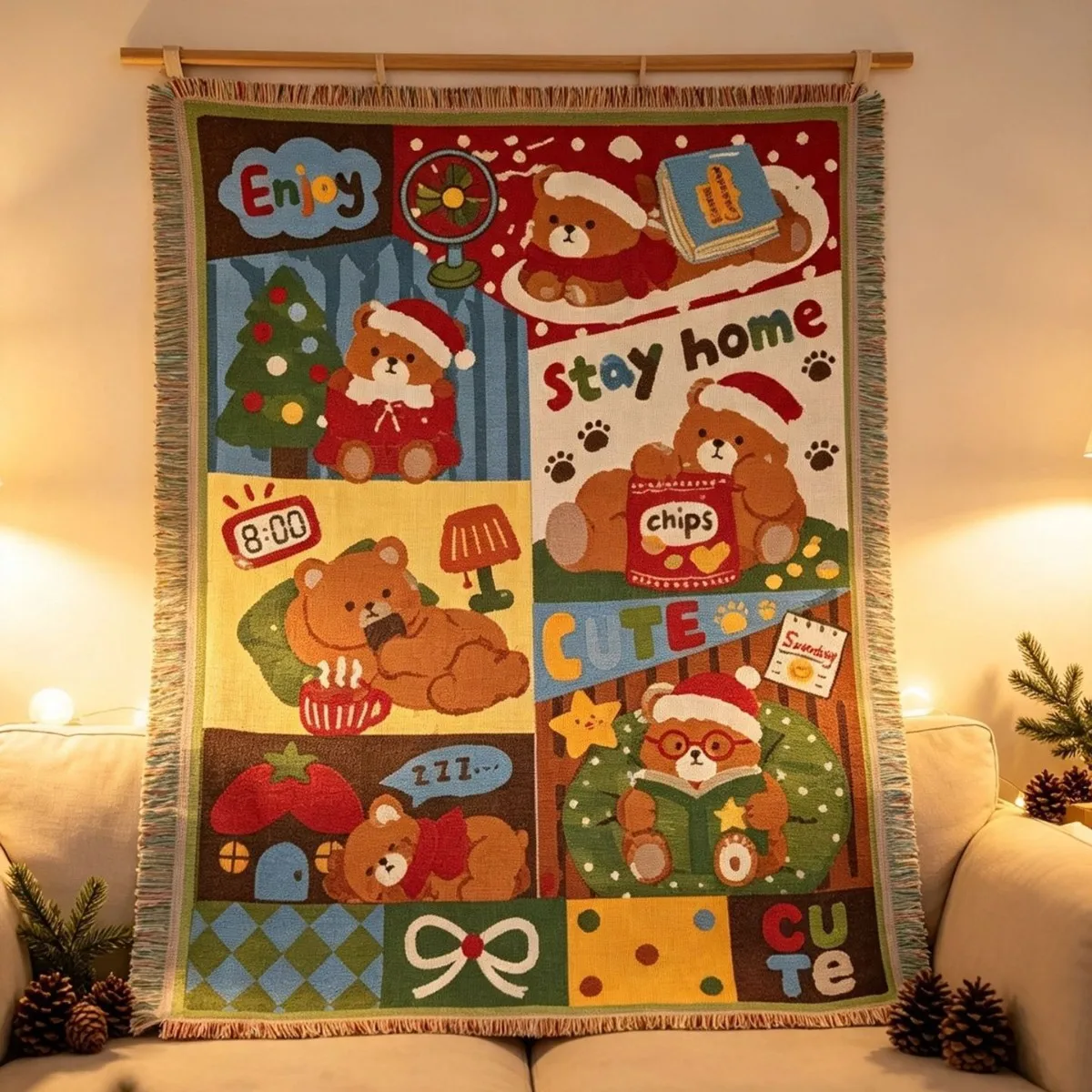 Christmas Bear Blanket Tapestry Sofa Towel Throw Blankets for Bed Festival Decorative Bedspread Thread Blanket for Christmas