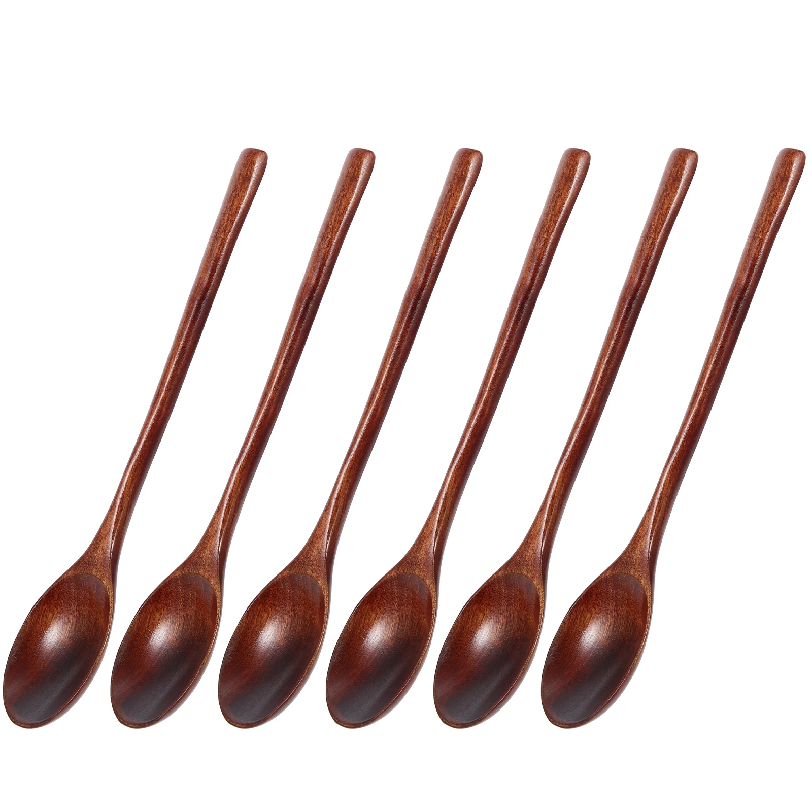 

6 Pcs Wooden Spoons Long H Old Lacquer Children Rice Soup Multi function Serving Utensils Easy Clean Smooth
