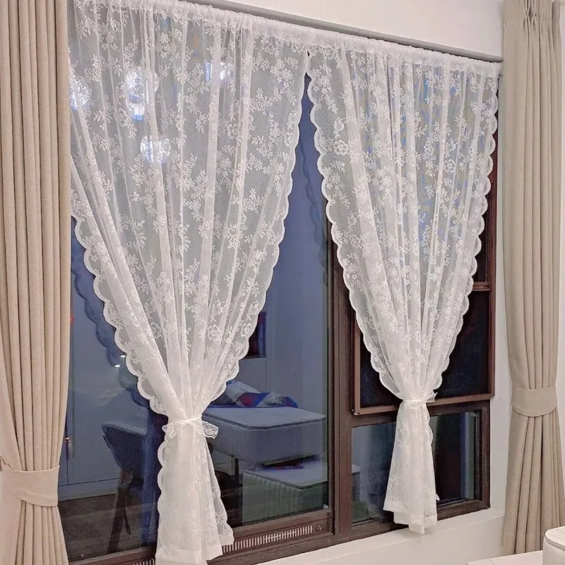 1 Panel Floral Lace Curtain Semi Sheer Curtains for Living Room Tulle Rod Pocket Guaze Window Bedroom Curtain Kitchen Valance