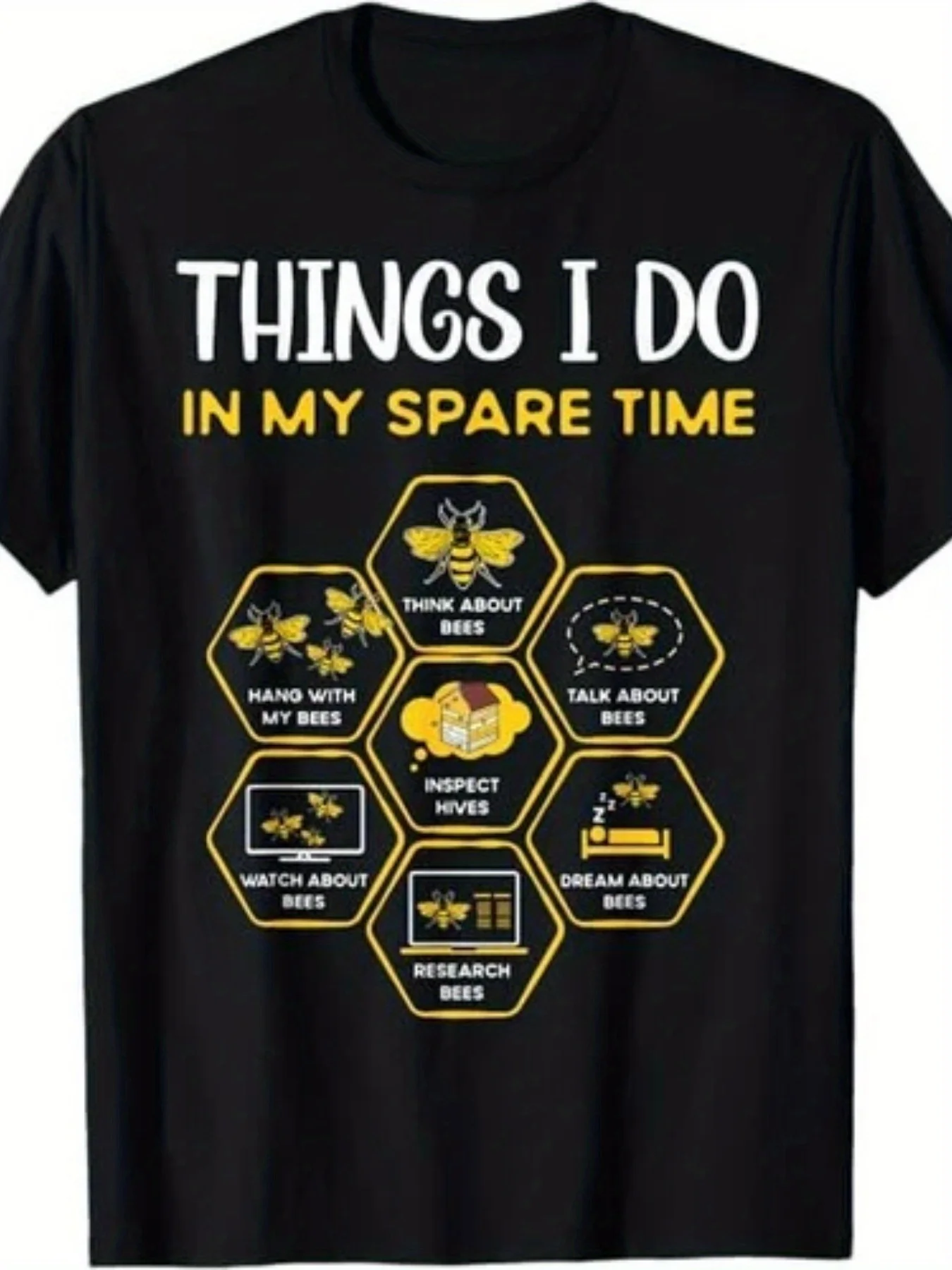 Men's Funny Beekeeping Hobby T-Shirt - Bee & Honeycomb Print 
