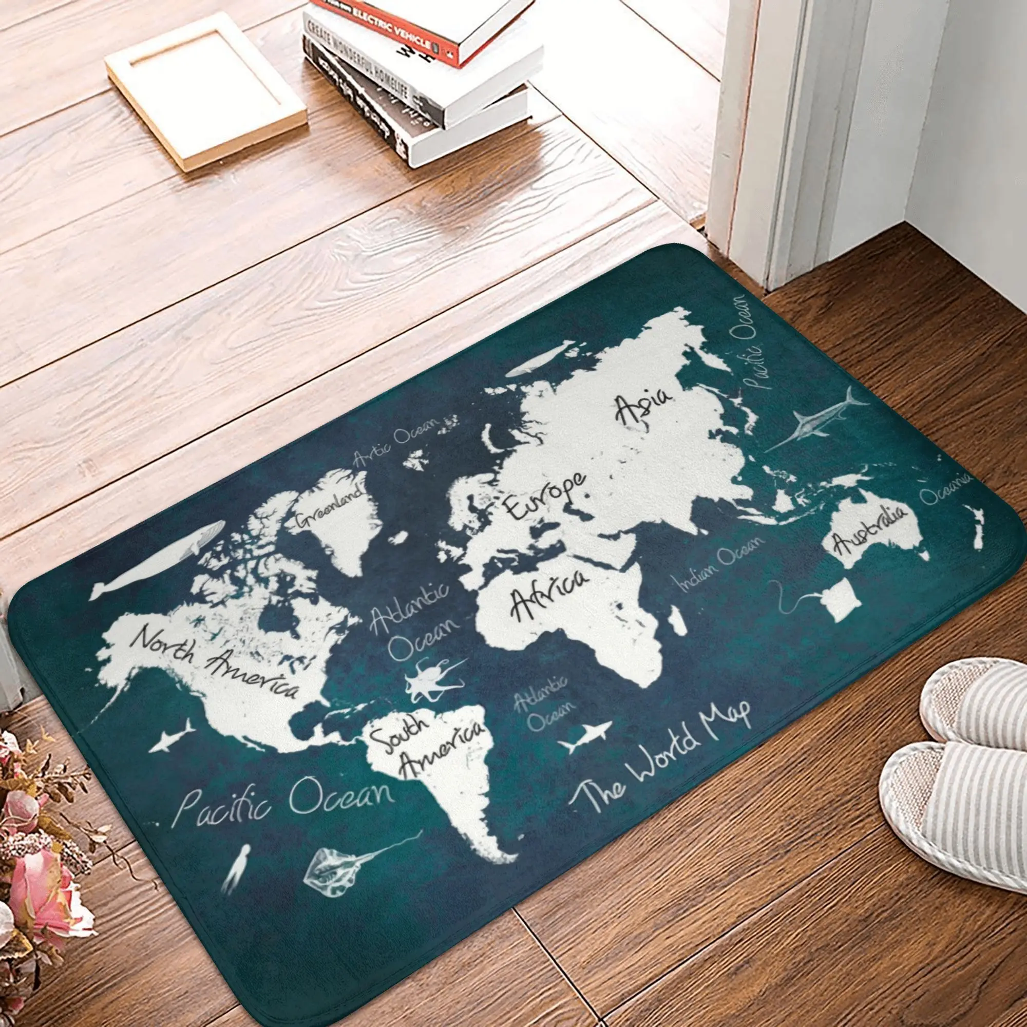 World Map Blue Doormat Mat Anti-Slip  Bathroom Kitchen Garden Rug Carpet 40*60cm