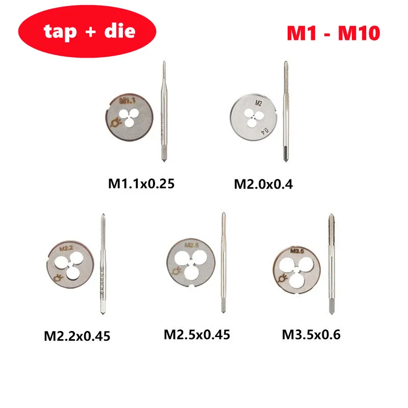 2pcs metric tap+die set M1-M10 manual tap mold combination, used for thread repair, tapping and drilling hand tools