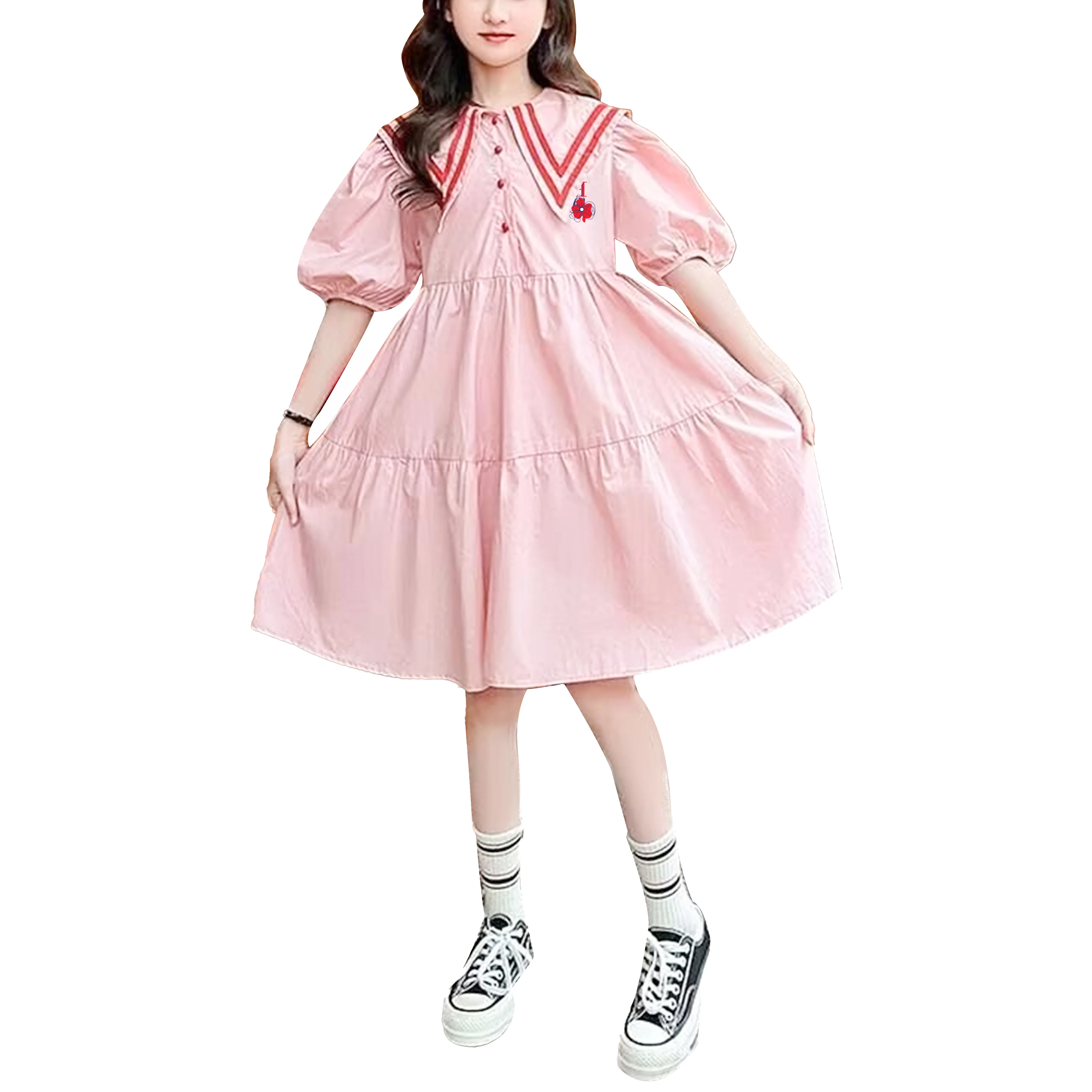 CHCH Girls Dresses 2024 Summer New Baby Girls Floral Short Sleeves Dress Children Clothes Holiday Casual Kids Pink Clothing