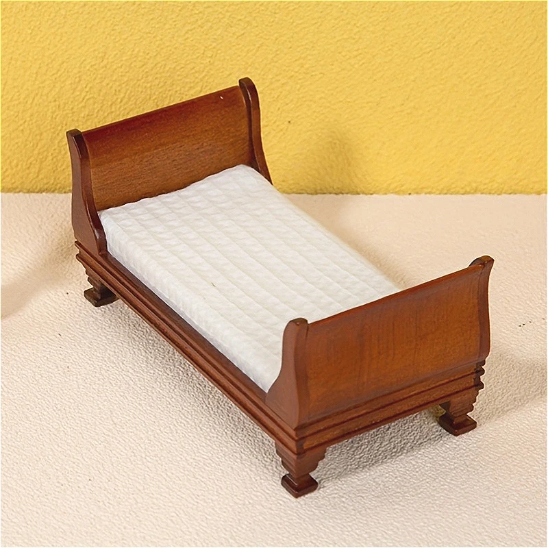1pc Maßstab 1:12 Puppenhaus Mini Holz Einzelbett Spielhaus Möbel für Schlafzimmer Szene Mini Nachahmung Bett Modell Dekor Ornament