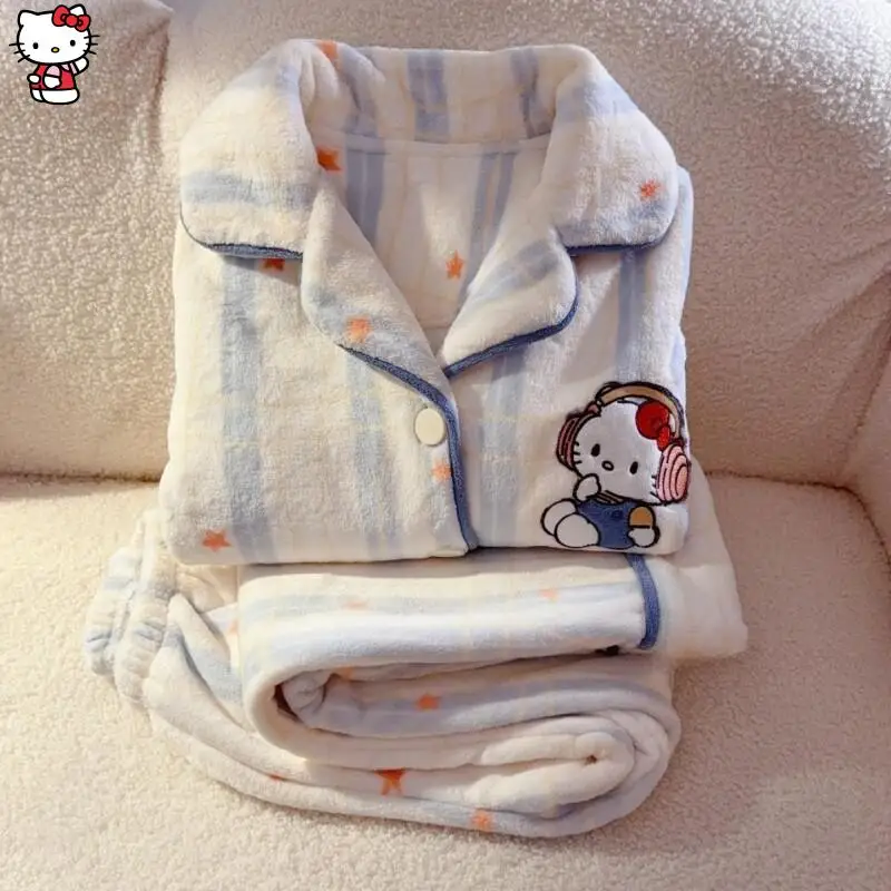 حار سانريو فتاة المتسكعون مجموعة مرحبا كيتي Y2K Kawaii أنيمي أزياء فضفاضة الخريف والشتاء سماكة الفانيلا ملابس الأطفال #6