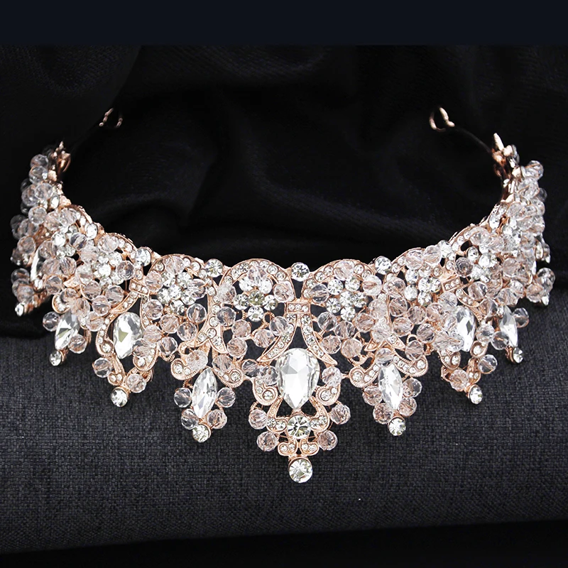 Luxury Rose Golden Colors Tiaras and Crowns Wedding Hair Jewelry Pageant Crown Bridal Tiara for Party Birthday Pageant