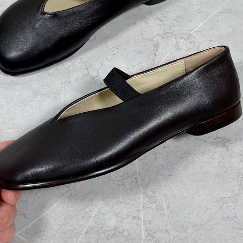 Sewing Lines Shoes for Ladies Square Toes Flat Heels Female Ballets Pleated Zapatos Mujer Shallow Womens Front Strap Chassure