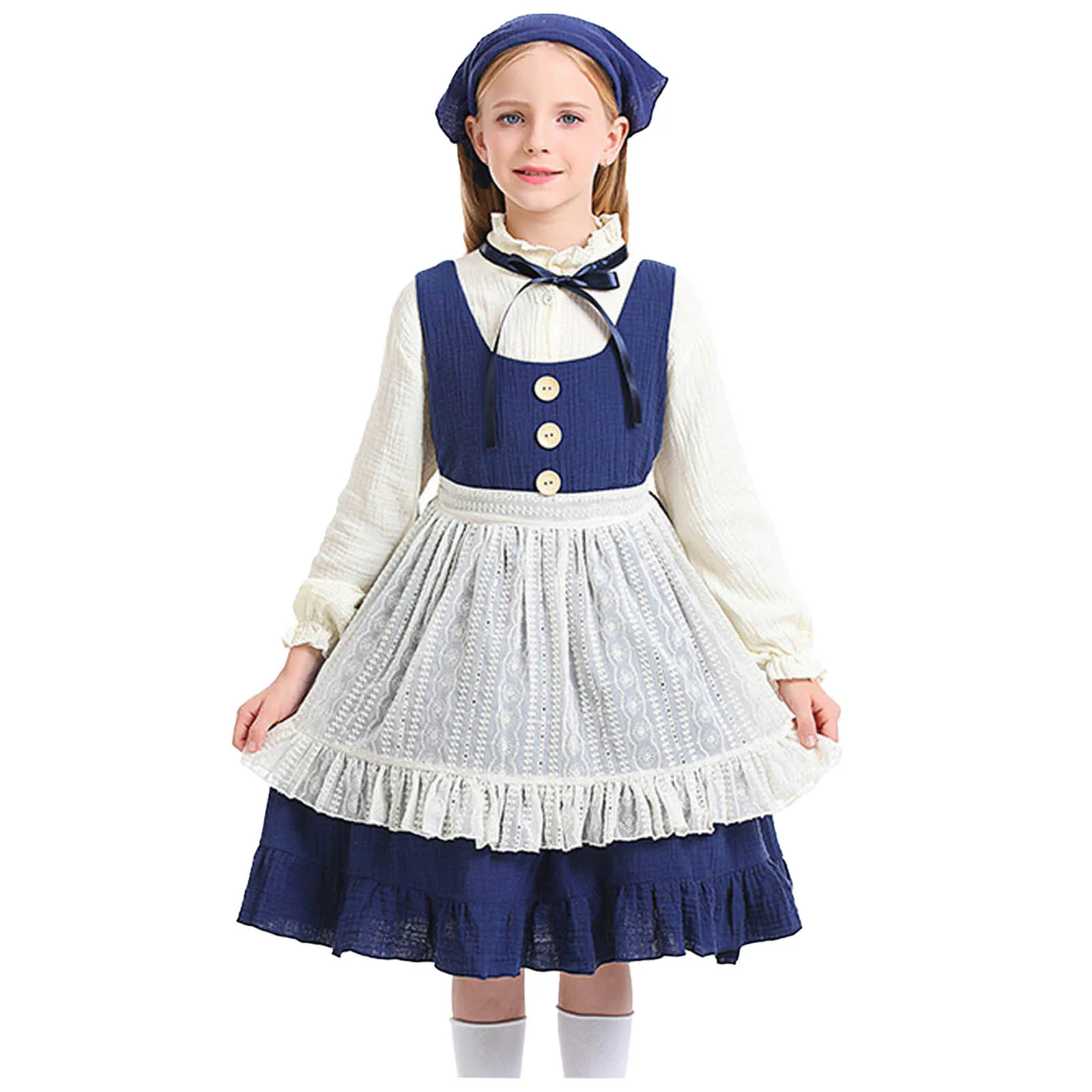 Little Match Girl Uniform Kids Long Sleeved Oktoberfest Dress 4-Piece Set Farm Maid Civilian Halloween Cosplay Costume Dress