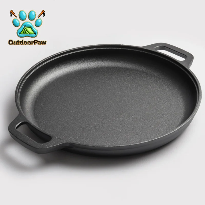 JUSTINLAU Double-Ear Frying Pan Cast Iron Eggs Steak Skillet Thickened Non-stick Pancake Grilled Meat Pans Home Barbecue Tools