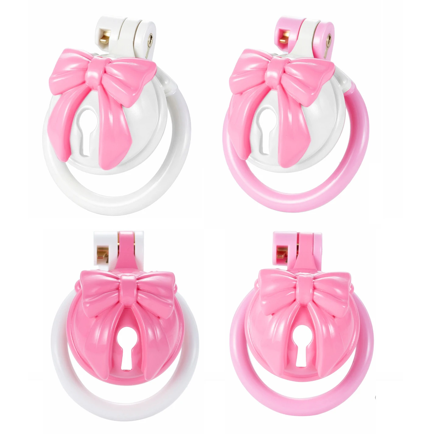Couple Ring Set - Pink Bowknot Resin Chastity Cage with