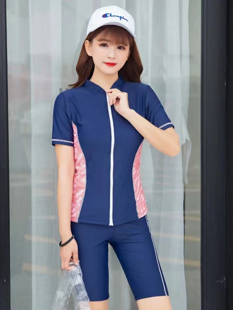 

Conservative plus Size Women's Two-Piece Swimsuit ort Sve Thermal Faion Sports Five-Part Pants Yoga Fitn Swimwear