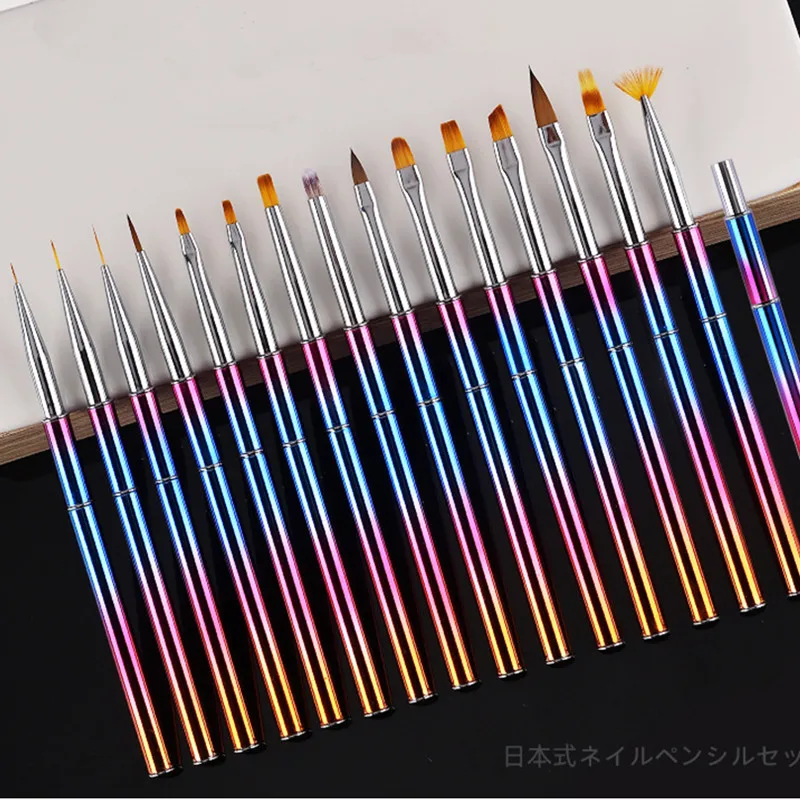 Rainbow Metal Nail Brush Nail Art Brush Line Painting Brushes Crystal Acrylic Thin Liner Drawing Pen Manicure Tools