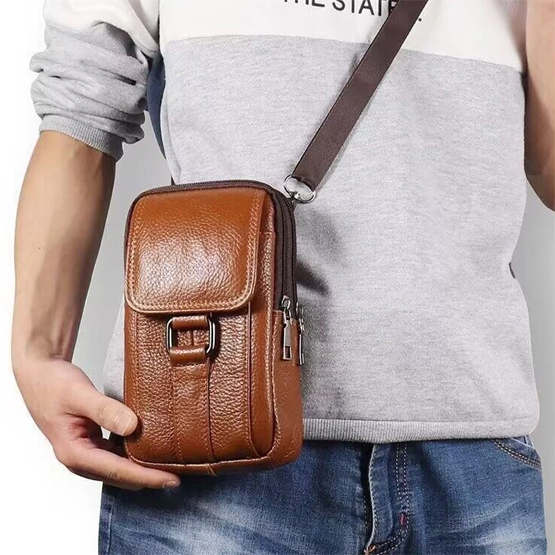 Men PU Waist Bag Large Capacity Belt Bag Shoulder Bags Crossbody Bags Multi Layer Buckle Mobile Phone Bag Bum Pouch