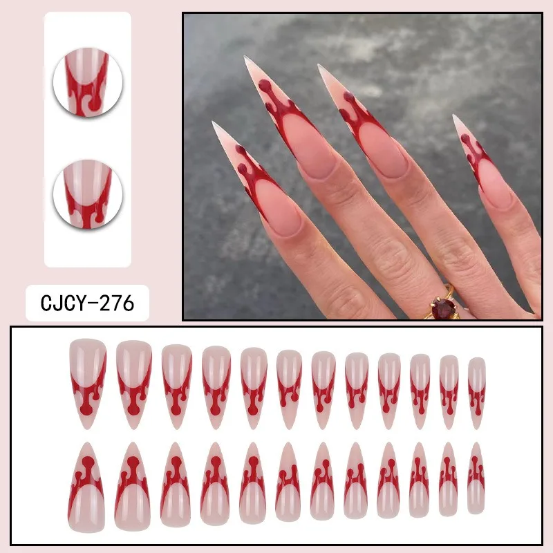 24PCS Funky Manicure Long Lightweight Wearable Nails Wholesale Summer High End Empowering Waterproof Cute Wearable Nail Patches