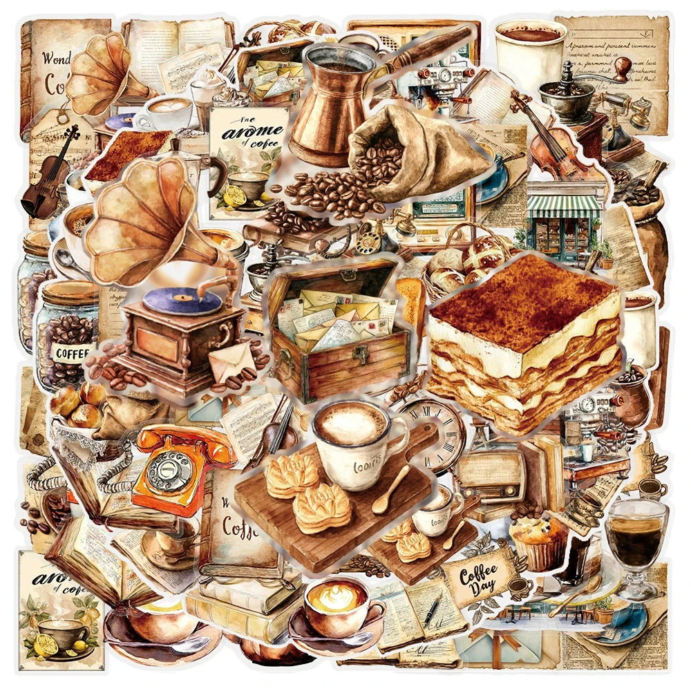 

10/30/50pcs Vintage Coffee Series Cartoon Stickers Funny Cafe Decals Notebook Luggage Phone Guitar Graffiti Sticker Decoration
