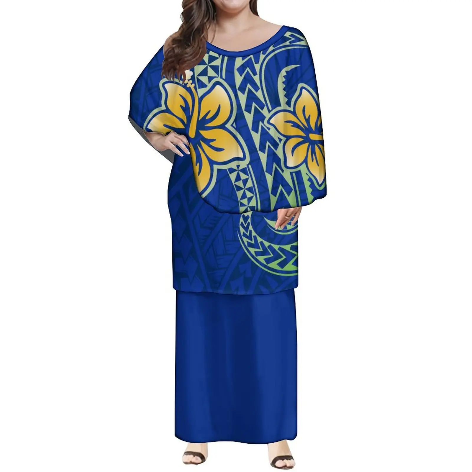 Hot New Design Women'S Cape Dress Polynesian Tribe Formal Occasion puletasi Two-Piece Party Evening Dress