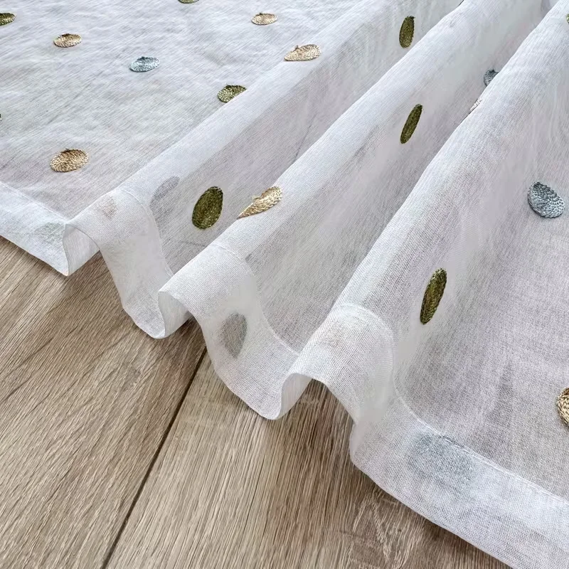 1pc Textured Linen Polka Dot Cabinet Curtain, Light Breathable Short Curtain for Flower Shop Rack Decor