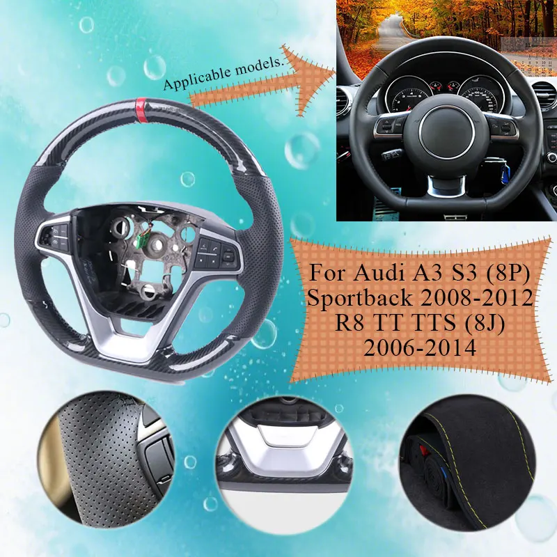 

Глянцевый чехол на руль автомобиля из углеродного волокна для Audi A3 S3 (8P) Sportback 2008-2012 R8 TT TTS (8J) 2006-2014, ручка на руль