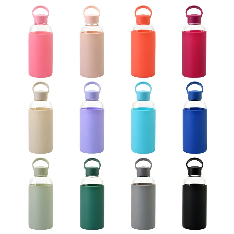 

600ml Glass Bottle,Single Layer,Silicone Cover Heat Insulation,Portable Handle,High Boron Glass,Sports,Students,Lovers,Handy Cup