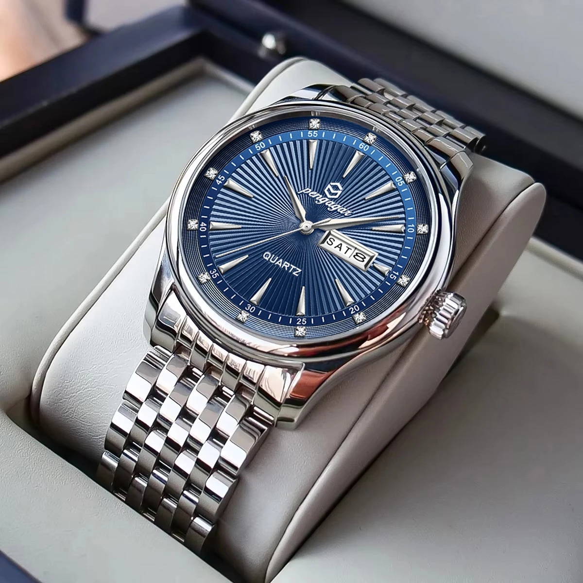 

Роскошные часы для мужчин, водонепроницаемые светящиеся мужские часы из нержавеющей стали, дата недели, модные повседневные мужские кварцевые часы Reloj