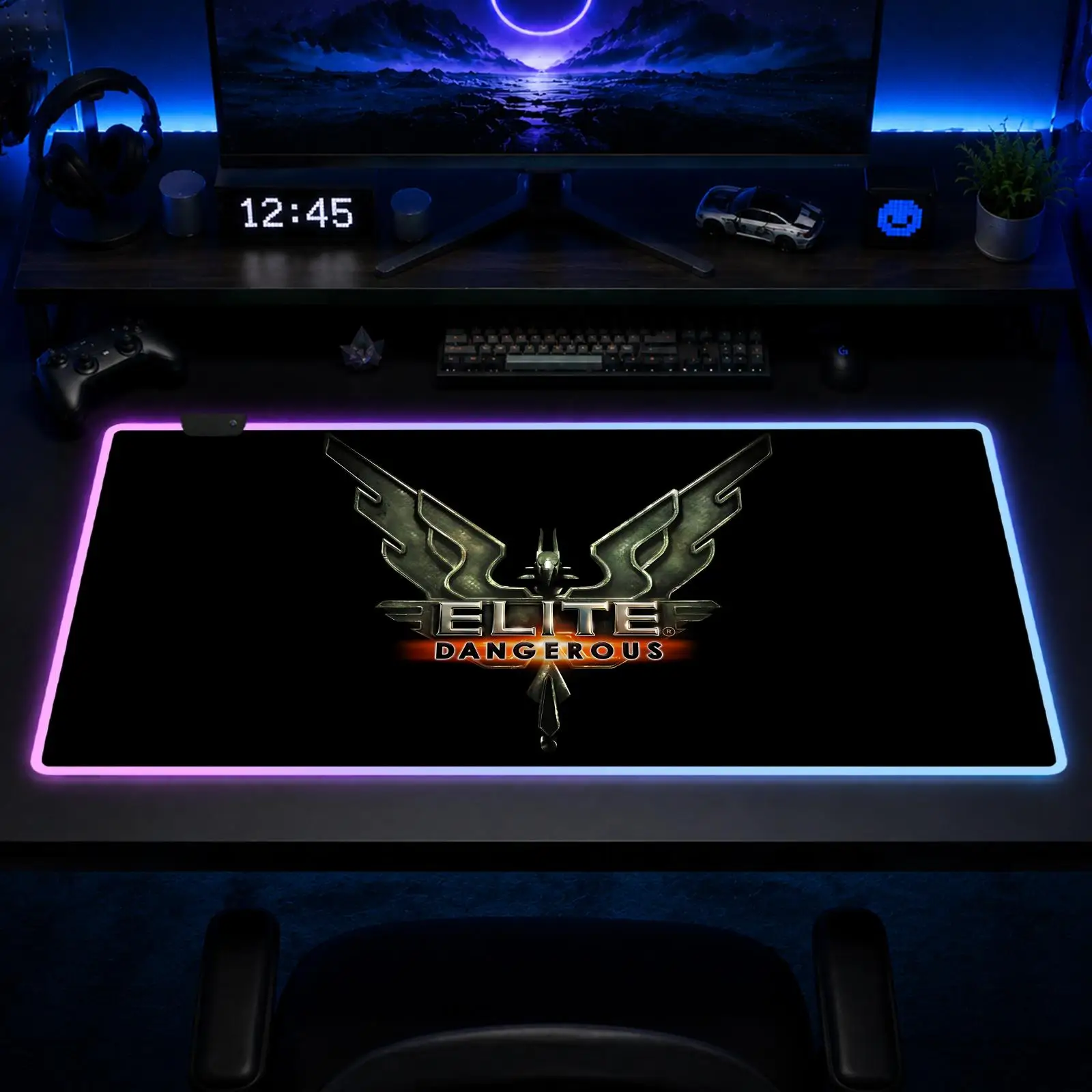 Elite Dangerous Mouse Pad Gaming Anime Mouse Pad XXL RGB Desk Mats LED Table Pads Backlit Rubber Desktop