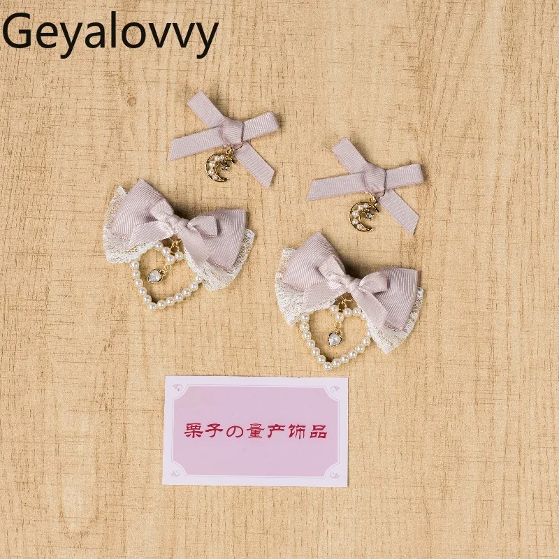 

Японская Лолита, милая милая девушка, бант, кулон в форме сердца, кружевная заколка для волос, универсальный кавайный аксессуар для волос, заколка для волос