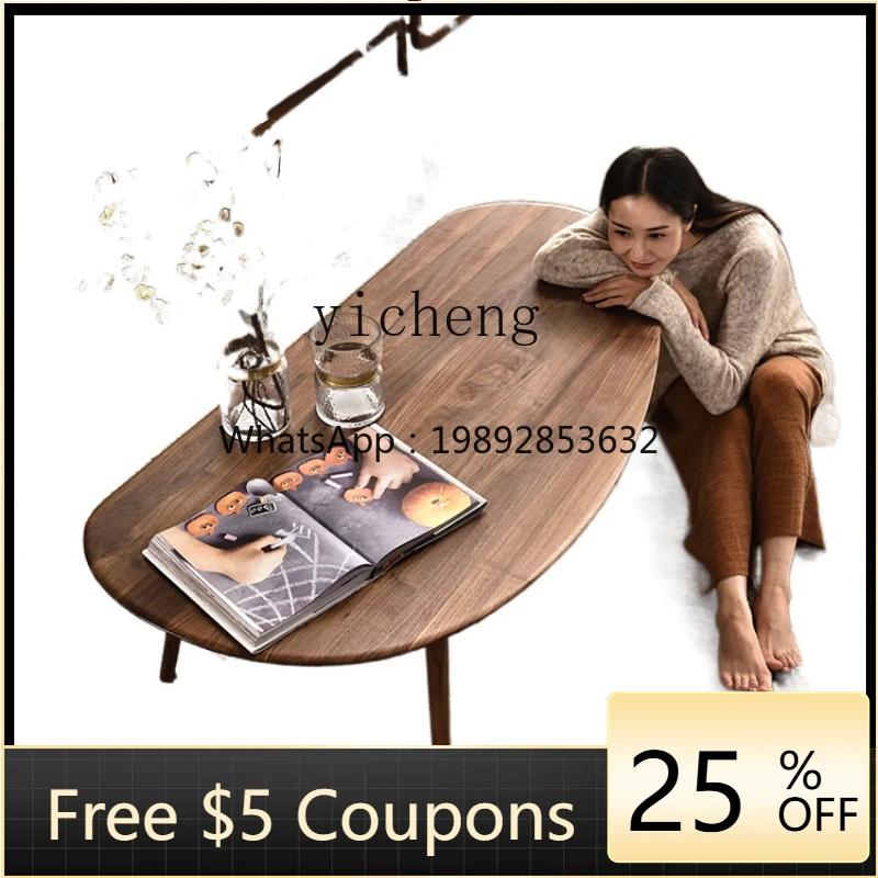 

Xl Black Walnut Wooden Tea Table Nordic Solid Wood Small Tea Table Special-Shaped Silent Style Tea Table