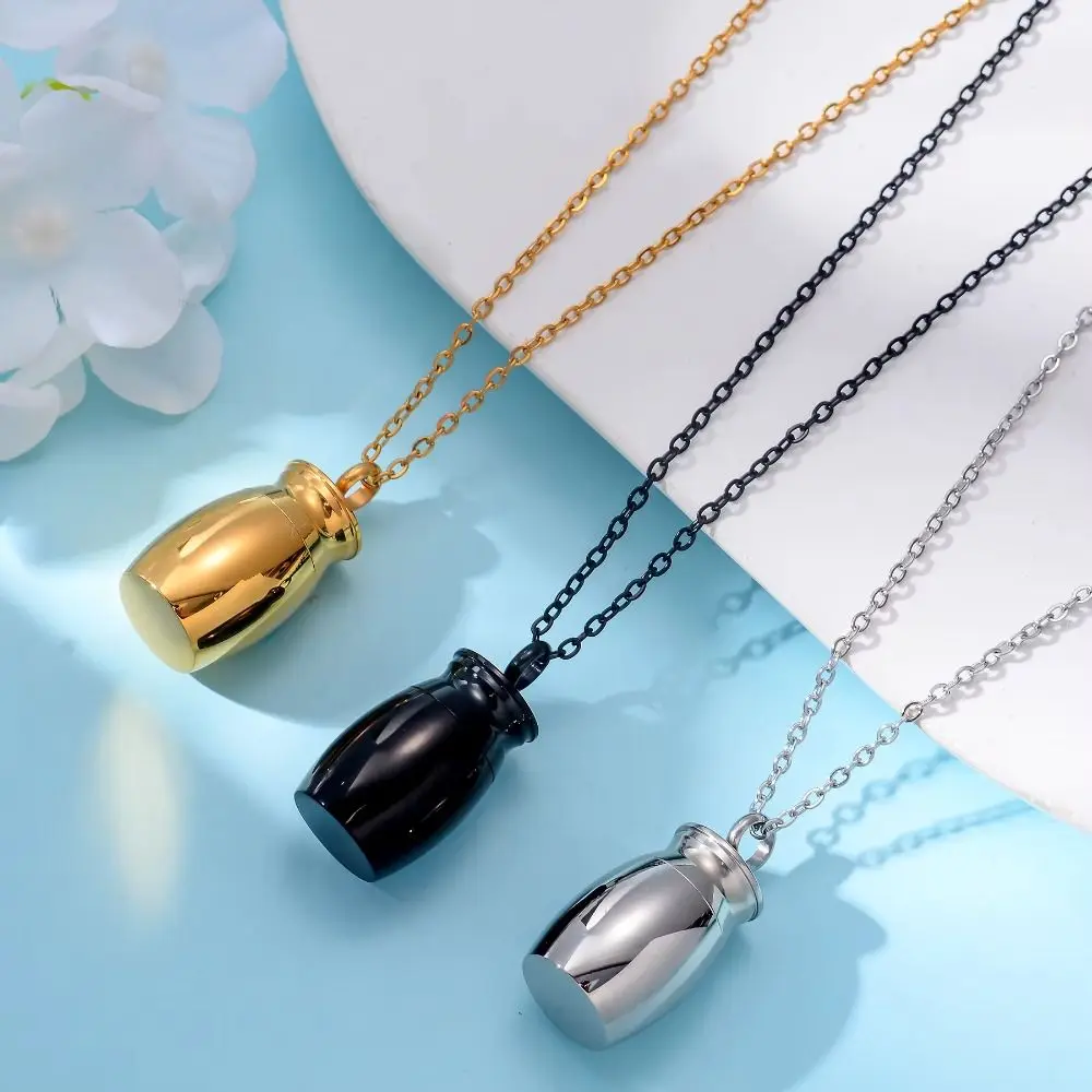 Mini Stainless Steel Urn Necklace Keepsake Opeanable Cremation Jewelry Gold Silver Metal Ashes Memorial Pendant Men Women