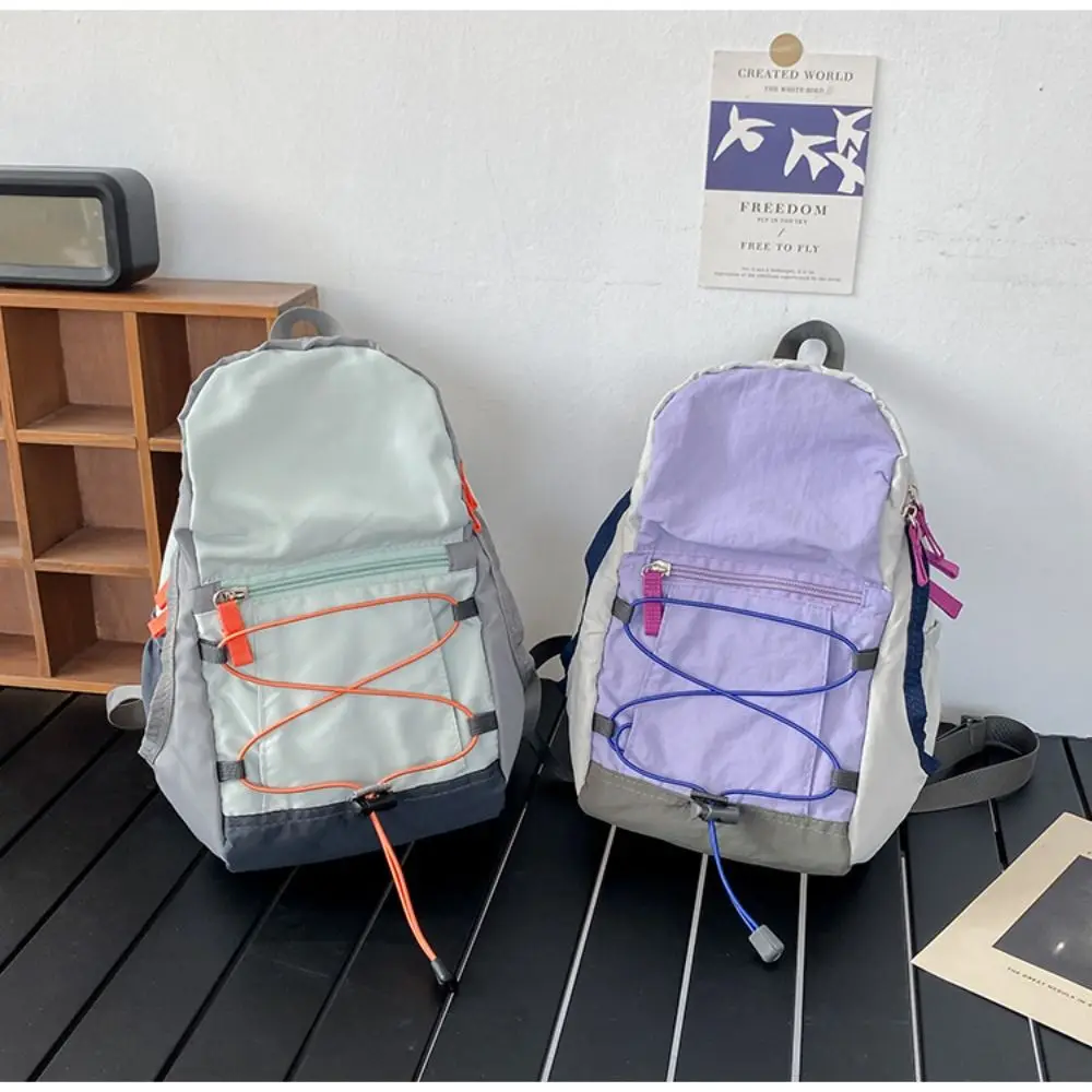 Unisex Drawstring Nylon Backpack New Solid Color Causal School Backpack Simple Women Men Mountain Bag