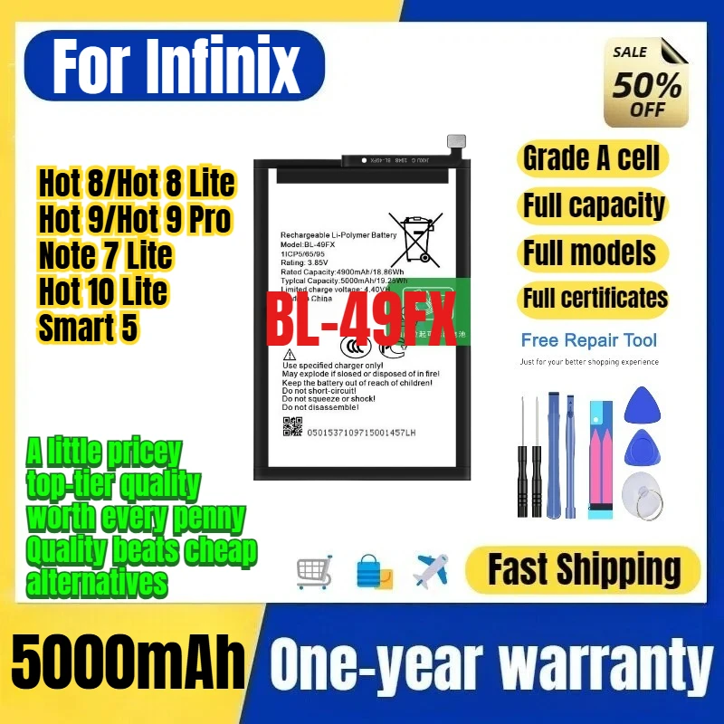 BL-49FX for Tecno Infinix Hot 8/Hot 8 Lite/Hot 9/Hot 9 Pro/Note 7 Lite/Hot 10 Lite/Smart 5 Phone Battery Replacement Bateria