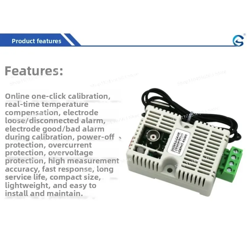 pH Temperature Transmitter Sensor, 4-20mA RS485 Output, Online One-Key Calibration Module for Water Quality Monitoring
