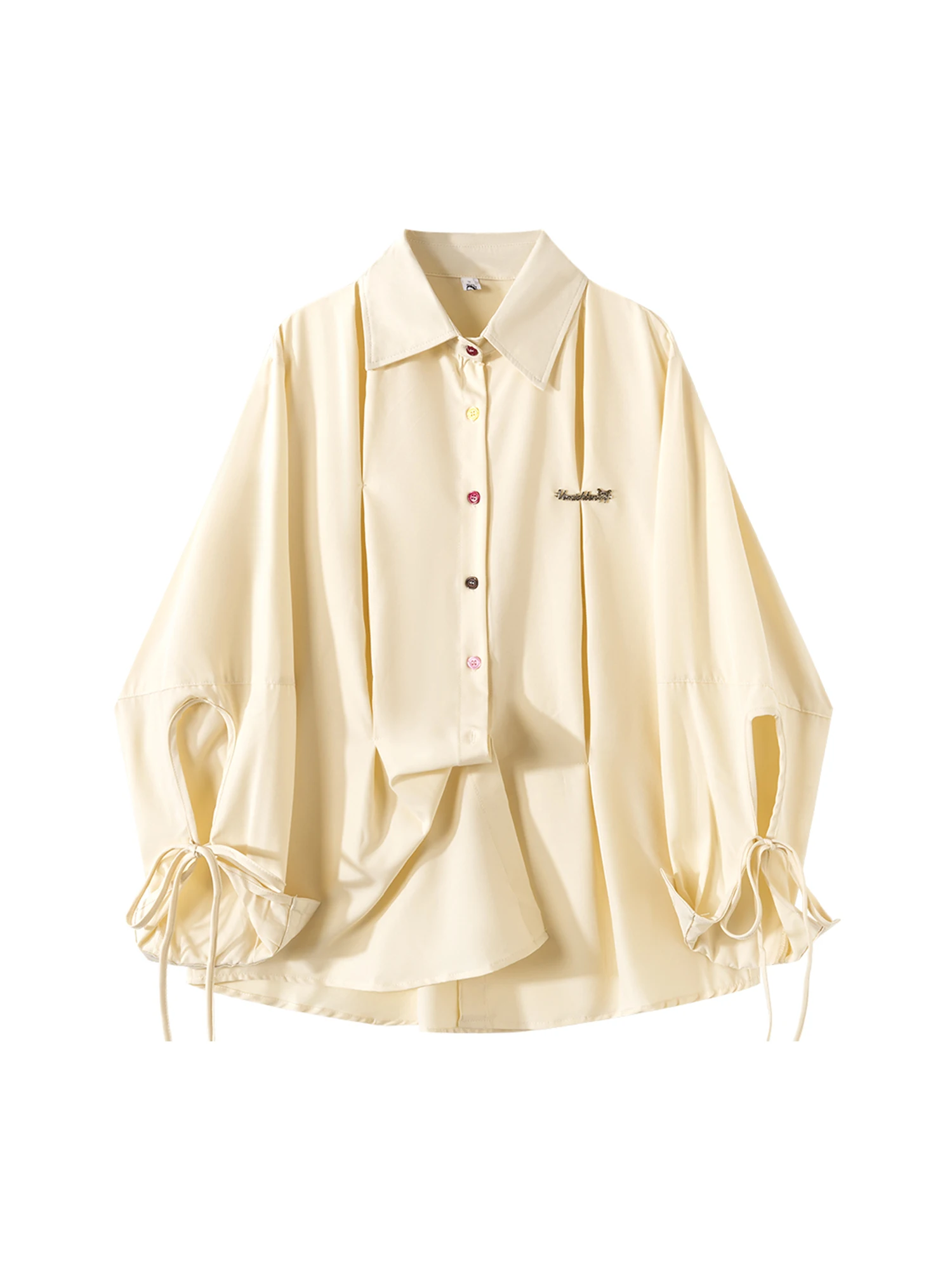 

Women Apricot Shirts Blouses Y2k 2000s Top Aesthetic Vintage Oversize Long Sleeve Lace-up Polo-Neck Shirt Clothes Autumn Spring