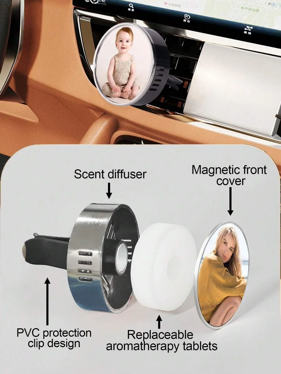 Clipe aromatizador de carro personalizado com foto personalizada, decoração personalizada para carro, acessório para ventilação do carro.