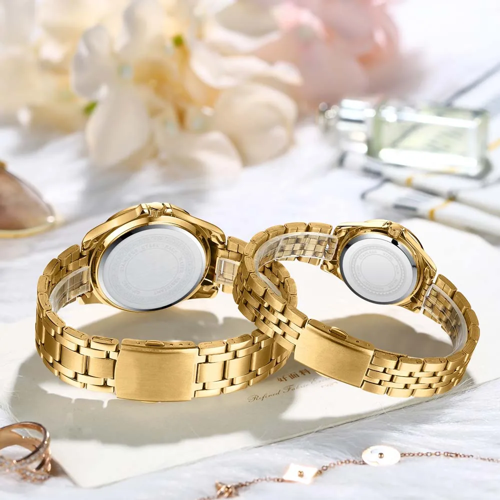 CHENXI  Couple Watches for Men & Women Gold Plated with Diamonds Business Style Quartz Watch Waterproof  Gift for Couple