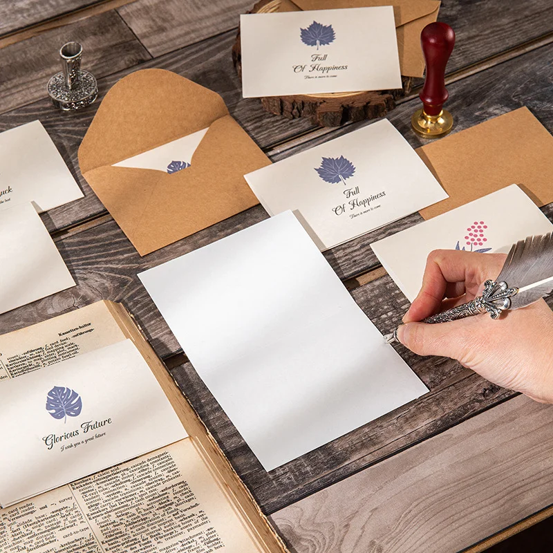 10PCS Graduation Season Greeting Card Birthday Gratitude Blessing Card Small Holiday Business Kraft Paper Message Card Envelope