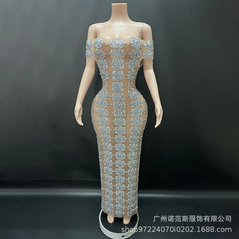 مزاجه الكتف الذهب حجر الراين فستان نموذج المدرج موضة المرأة عيد ميلاد الراقية فستان Vestidos De Gala Dama Brillantes #5